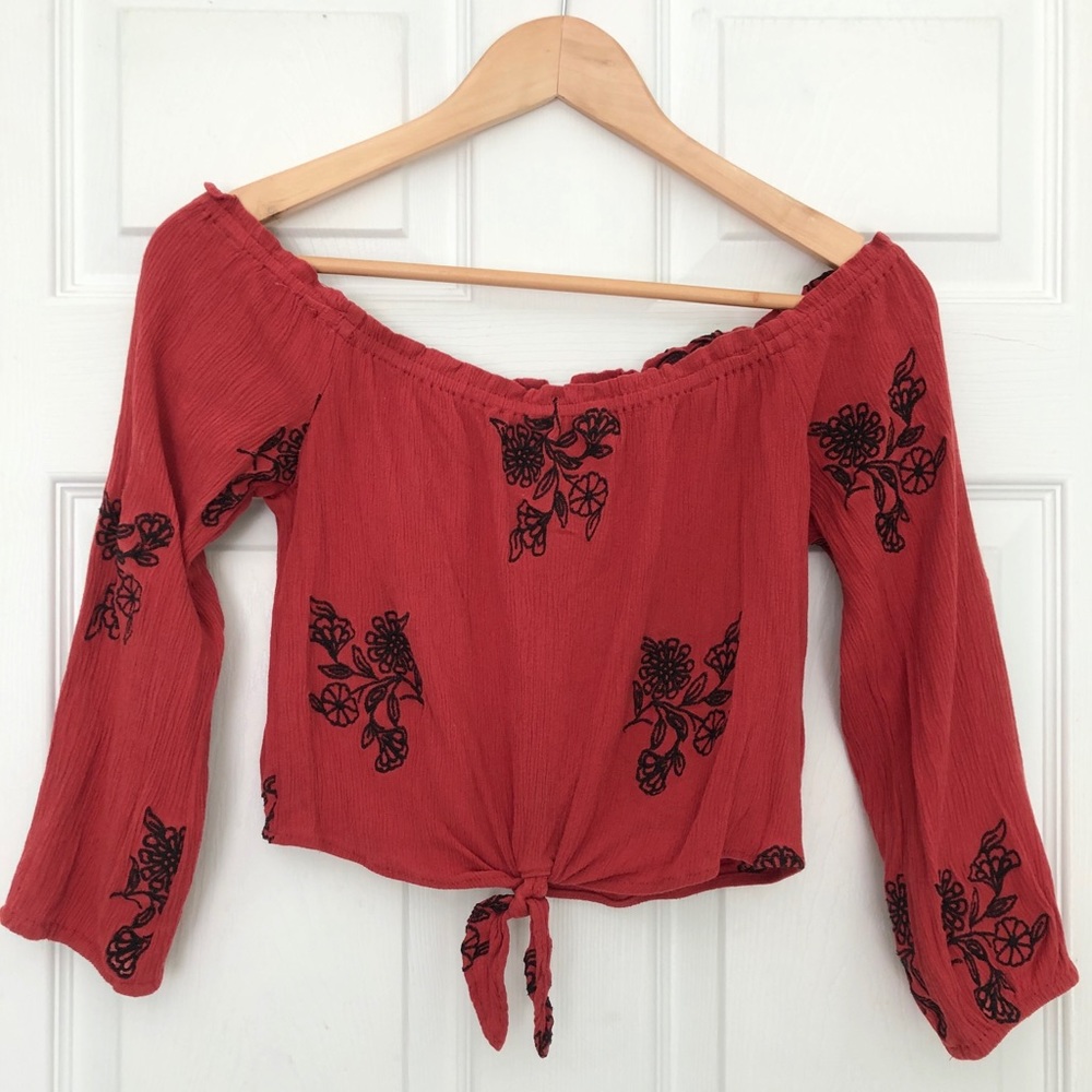 L.A. Hearts Red Floral Off-the-Shoulder Crop Top